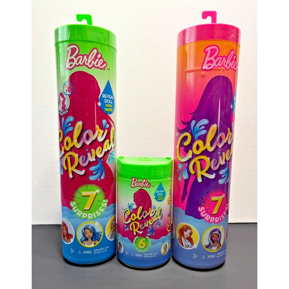 3 new Barbie Color Reveals - 1 Green Top, 1 Pink Top and 1 small green top